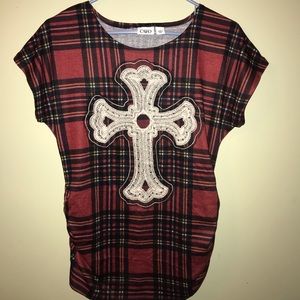 Shirt, cross front,polyester spandex flannel print